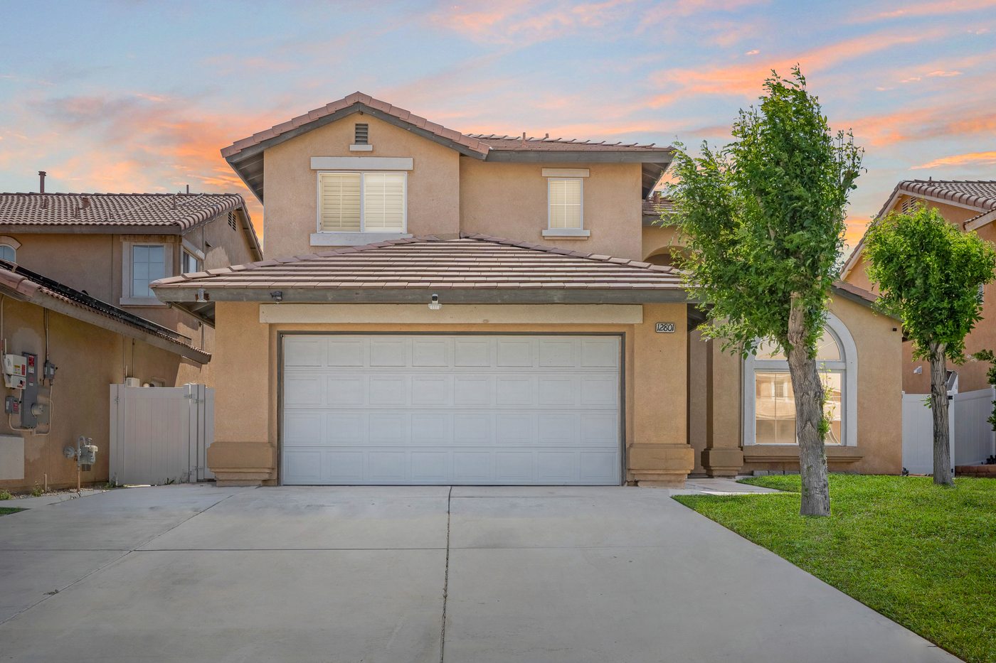 Virtual twilight exterior of a Southern California home